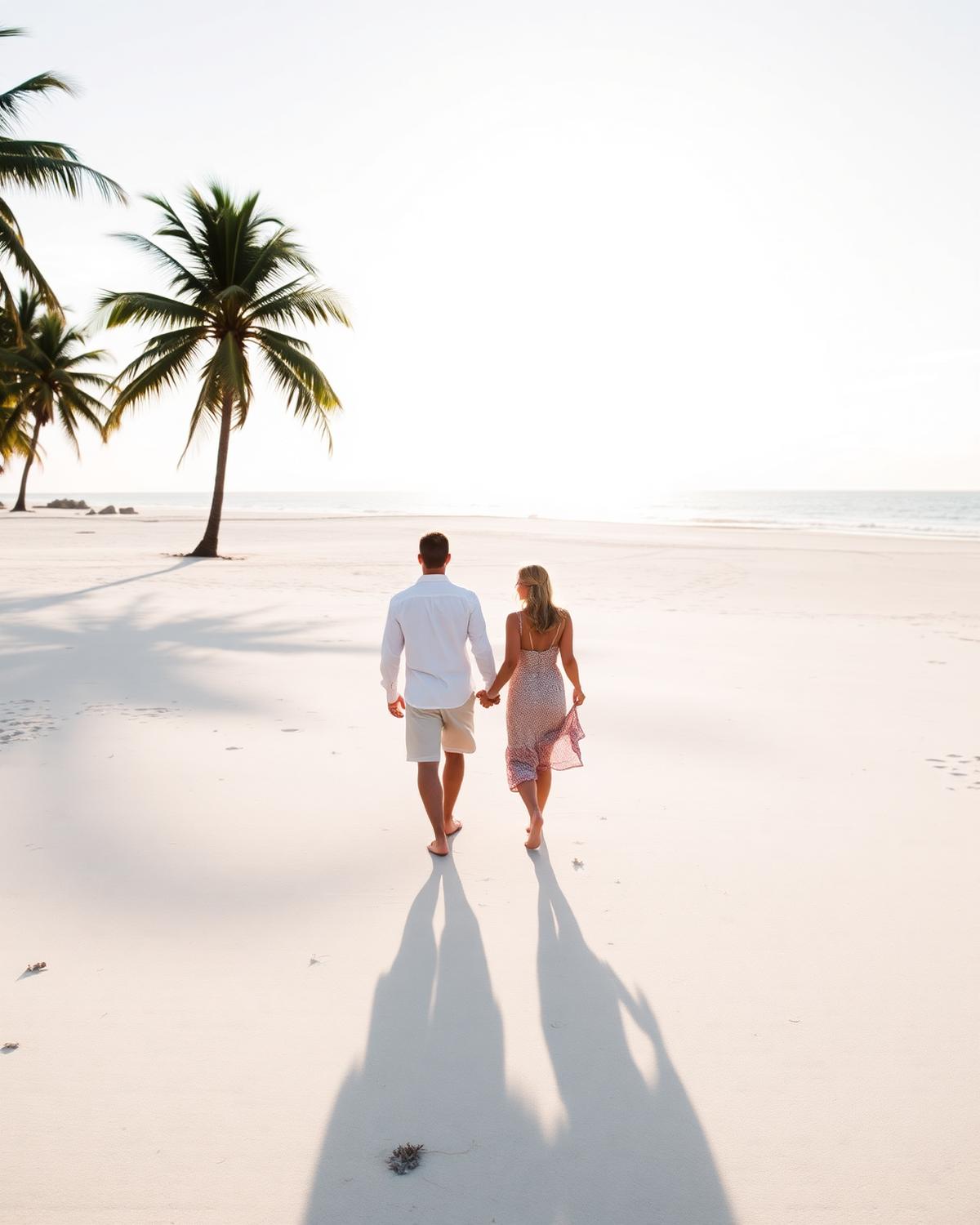 Couple walking an empty beach